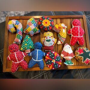 Handmade Pillow Fabric Primitive Christmas Ornaments Set Of 12 Vintage